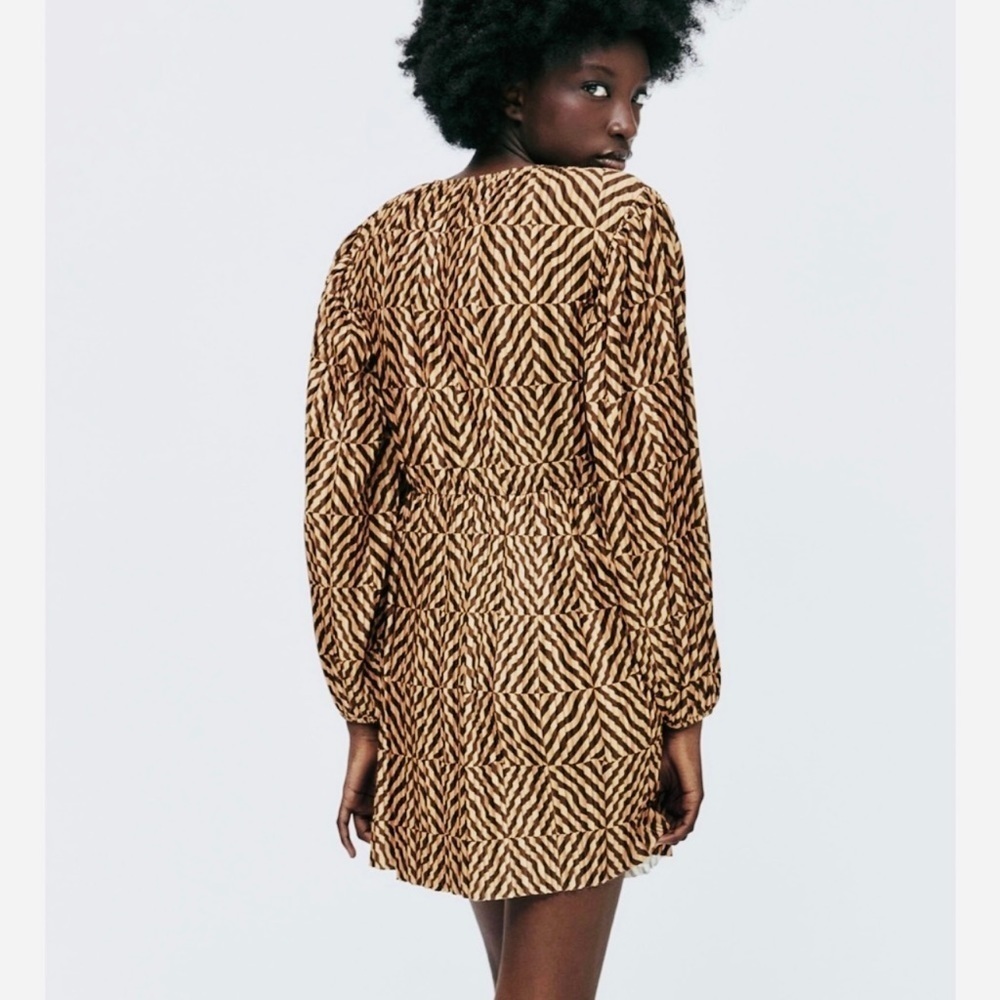 ZARA PRINTED PLEATED DRESS - Picture 2 of 11